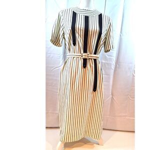 Lois Young of Dallas Ladies 1960s House Dress White w/ Black Stripes Belted
